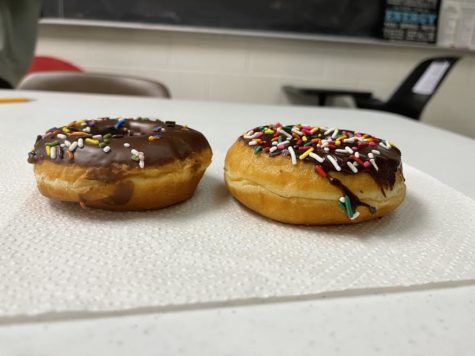 This is the chocolate covered doughnut with sprinkles. Dunkin(left), Flanders(right)