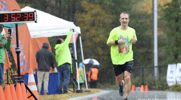 Mr. Bergeron finished the Tackle the Trail marathon with a time of 3 hours and 52 minutes.