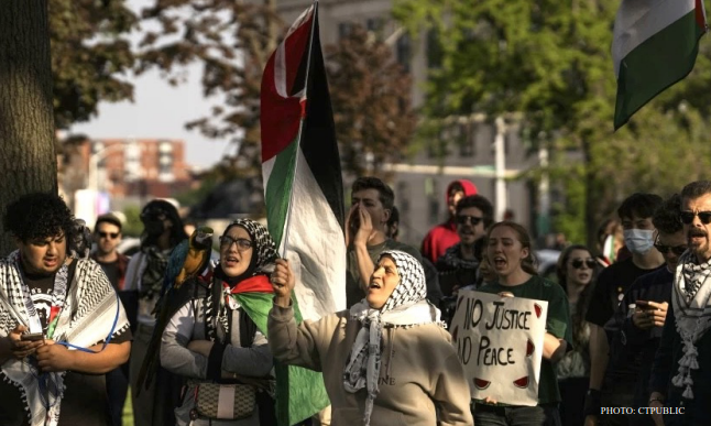 Pro-Palestine supporters rally at CT State Capitol in Hartford.